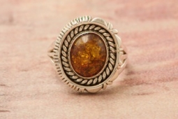 Artie Yellowhorse Genuine Amber Sterling Silver Ring